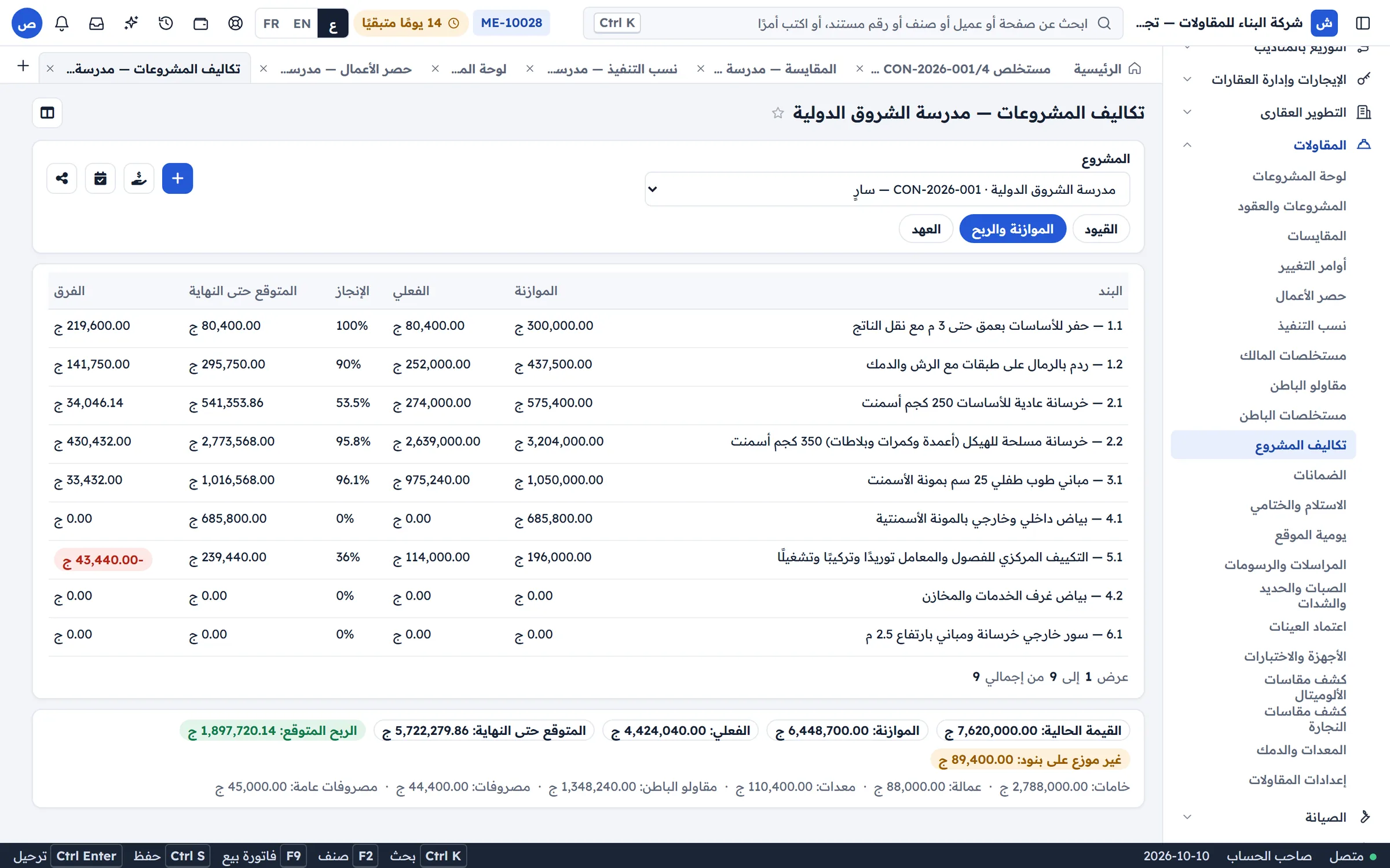 التكاليف والموازنة والعُهد